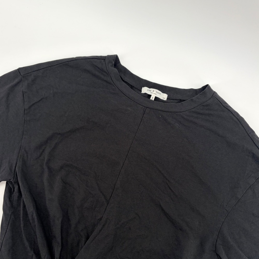 Rag & Bone T-Shirt Womens S Black Front Twist Knot Cotton Crew Neck
